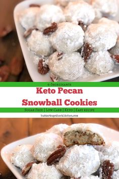 keto pecan snowball cookies on a white plate