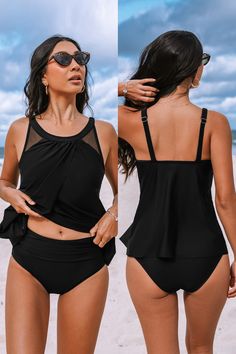 Looking for a mix of style and comfort? The Mesh Round Neck Tankini & Retro Bottoms Set features a chic mesh design with a round neck top and retro-style bottoms. Perfect for a fashionable and relaxed beach day. Product Code: CAA12A4E101AA/ CAA12B4E101AA Features:  Round neckline Adjustable straps Removable soft cups Medium bust support Mesh panels Mid-rise Retro low-cut leg Retro full bum coverage Regular wash Materials: 80%NYLON, 20%SPANDEX Lining: 92%POLYESTER, 8%SPANDEX. Summer Stretch Mesh Top With Crew Neck, Stretch Mesh Top Crew Neck For Summer, Fitted Crew Neck Swimwear For Beach, Fitted Crew Neck Swimwear For Beach Season, Summer Stretch Mesh Beach Top, Chic Stretch Tankini For Summer, Summer Beach Stretch Mesh Top, Stretch Mesh Top For Beach In Summer, Stretch Mesh Top For Summer Beach