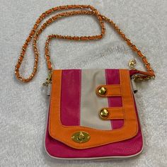 7”X8”X3” Crossbody Bag. 90’s Pink, Orange And Beige. The Strap Is 50” Long, It’s Detachable. Pink Zipper With Two Inside Pockets. Faux Leather. Never Used But The Two Front Buttons Show Some De Coloration. Pet, Smoke Free House Lv Backpack, Kate Spade Crossbody Purse, Straw Clutch, Floral Purse, Grey Bag, Canvas Crossbody Bag, Kate Spade Purse, Black Crossbody, Small Crossbody Bag