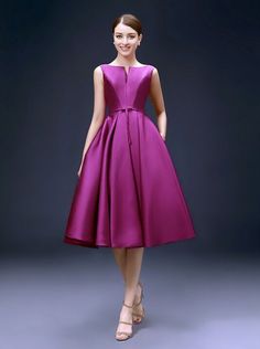 Elegant Satin Knee Length Low Back Fuchsia Cocktail Dress Backless Cocktail Dress, Gown Cocktail, Occasion Dresses Wedding, Vestido Plus Size, Satin Short, Short Prom Dress, Short Prom, Cocktail Party Dress, Tea Length