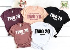 four t - shirts with the words two 20, two 20 and two 20 printed on them