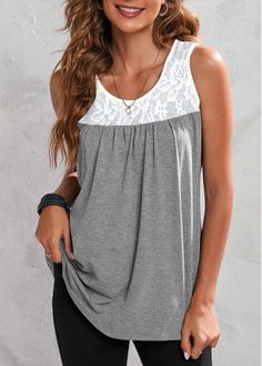 Color:Grey;Size:S;Size:M;Size:L;Size:XL;Package Contents:1 X Tank Top;Composition:95% Polyester, 5% Spandex;Color Scheme:Grey;Washing Instructions:Hand Wash;Tank & Camis Type:Tank Top;Clothing&apos;s Length:Long;Neckline:Round neck;Pattern Type:Patchwork; Stylish Tops For Women, Black Long Sleeve Sweater, Waistcoat Dress, Trendy Tops For Women, Grey Color Scheme, Tank Top Outfits, Layered Blouse, Top Clothing, Trendy Fashion Tops