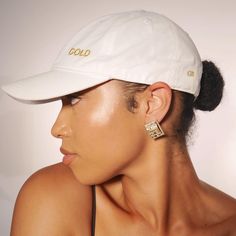 Our favorite cap with metallic GOLD embroidery on the front and GB logo on the side. This gold company celebrates the luster and hues of classic and luxe gold every chance we get. A little reminder that you are indeed golden. In a warm climate or traveling? You’ll want the white. Looking for a great fitting and comfy chic cap to wear with your cute outfits? You’ll want the green and maybe the white too. It’s cool to block out the sun rays but even cooler to add style to your wardrobe. Gb Logo, Gold Cap, Gold Caps, Comfy Chic, White Caps, Gold Embroidery, Fashion Board, Sun Rays, Brass Buckle