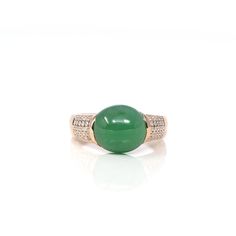 * ORIGINAL DESIGN --- Inspired by the natural beauty of genuine Burmese Imperial Green Jadeite, the rich, beautiful apple green color is found on no other stone. This one of a kind engagement ring combines the natural beauty of the extremely rare gem with everyday luxury. Exquisite designs add details to admire and uniqueness to your everyday memento. This ring features a round cabochon Jadeite. Color is photographed exactly to the actual stone, it's free of any inclusions that are visible to th Jade Engagement Ring, Green Oval, Everyday Luxury, Jade Ring, Rare Gems, Everyday Luxuries, Jade Jewelry, Apple Green, Green Jade