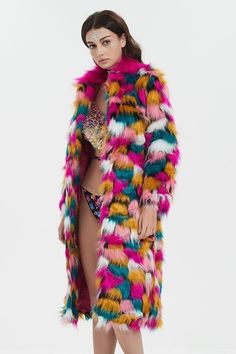 Keep cozy and fashionable in the chilliest months of the year with our winter coat. Outerwear Length: Long Pattern: Rainbow Fabric: Faux Fur ✨ Find more outfits and discount at: WWW.RAVEBEETLE.COM 🍭Tag #ravebeetle 🍭 Instagram @ravebeetle Rainbow Jacket, Winter Long Coat, Festival Coats, Rave Babe, Long Faux Fur Coat, Sequin Crop Top, Long Winter Coats, Rave Festival, Months Of The Year