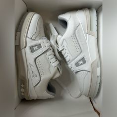 Brand New, Never Worn. Bought In Hong Kong As A Gift. Still In Box With All Paperwork. Lv White Sneakers, Lv Trainers, Louis Vuitton Trainer, Lv Trainer Sneaker, Louis Vuitton Trainers, Shoes Louis Vuitton, Lv Sneakers, Sneakers And Socks, Swim Shoes