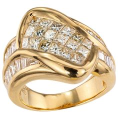 Invisibly set princess cut diamonds baguette diamonds and yellow gold ring band. Love it because it caught your eye, and we are here to connect you with beautiful and affordable jewelry. It is time to claim a special reward for Yourself! Simple and concise information you want to know is listed below. Contact us right away if you have additional questions. It is important that we find an ideal home for this marvelous invisibly-set princess-cut diamonds, baguette diamonds, and yellow gold ring. S Gold Ring Band, Diamond Ring Princess Cut, Vintage Fine Jewelry, Stones Jewelry, Baguette Diamonds, Expensive Jewelry, Affordable Jewelry, Yellow Gold Ring, Baguette Diamond