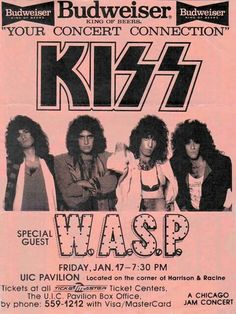 a concert poster for kiss's wasp featuring the band from 1971 to 1970