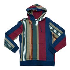 This PacSun Striped Hoodie is the perfect addition to any casual wardrobe. Featuring a lightweight design, it's great for layering and staying comfortable all day long. The multicolor stripes give off a 90s vibe, making it a stylish choice for any occasion. The hoodie comes in a size medium, with a regular fit that is true to size. It has a pullover style with a classic hood and long sleeves. The PacSun brand ensures high-quality material, with tags still attached to show that it is new. This ho Casual Multicolor Fleece Sweatshirt, Casual Multicolor Hooded Sweater, Multicolor Casual Sweatshirt With Kangaroo Pocket, Casual Crew Neck Sweater With Drawstring Hood, Casual Multicolor Sweatshirt With Ribbed Cuffs, Multicolor Hoodie With Double-lined Hood And Long Sleeves, Casual Sweatshirt With Double-lined Hood And Crew Neck, Multicolor Long Sleeve Hoodie With Double-lined Hood, Casual Sweatshirt With Double-lined Hood