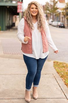 This vest is the perfect layering piece for everything in your closet! The soft clay color with the quilted stitch will make this style a wardrobe staple. Toss it on over your fav top or sweater for cooler weather! Contrast: 90% Polyester, 10% Nylon Lining: 100% Polyester Flannel And Vest, I Want To Break Free, Cold Weather Outfits Winter, Plus Size Winter Outfits, Clothes For Women Over 50, Chic Soul, Soft Clay, Clay Color, Winter Outfits Cold