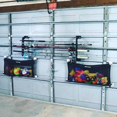 the garage is filled with fishing gear and other things to put in it's storage compartment