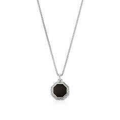 John Hardy White Sterling Silver Octagon ID Pendant with Traded Black Onyx On 1.7mm Surf Chain Necklace. John Hardy Necklace, John Hardy, Necklace Sizes, Black Onyx, Onyx, Chain Necklace, Sterling Silver, Chain, Pendant