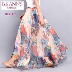 FLOOR LENGTH FLORAL CHIFFON SKIRT - B ANN'S BOUTIQUE Flower Long Skirt, Chifon Dress, Floral Chiffon Skirt, Bohemian Maxi Skirt, Floral Boutique, Long Skirt Summer, Full Maxi Skirt, Fairy Skirt, Cheap Skirts