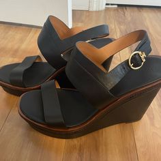 Show Stoppers Worn Once Euc Size 10.5 Stunning Shoes, Shoes Color, Wedge Sandal, Womens Shoes Wedges, Tory Burch Shoes, Wedge Sandals, Tory Burch, Black Leather, Wedges