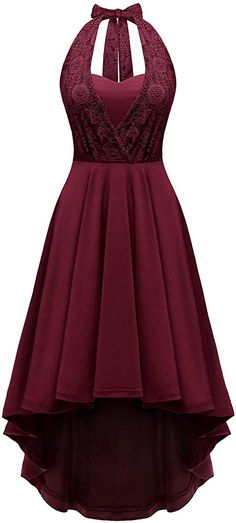 YOYAKER Floral Lace Halter Evening Cocktail Party Dress Hi-lo Wedding Bridesmaid Dress Burgundy 2XL Bridesmaid Dress Midi, Bridesmaid Dresses Midi, Wedding Bridesmaid Dress, Evening Cocktail Party, Halter Bridesmaid Dress, Burgundy Bridesmaid Dresses, Wedding Formal, Evening Cocktail