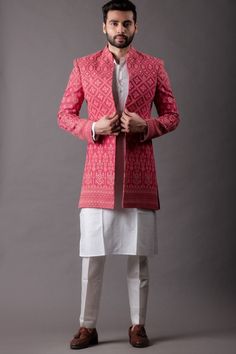 Buy Pink Long Jacket Set for Men, Pink Long Jacket Set for Men, Men's Sangeet Outfit, Men's Long Jacket for Sangit, Long Jacket Set for Men, Long Jacket Set, Jacket Set, Wedding Long Jacket Set, Wedding Jacket for Men, Designer Long Jacket Set, Buy Wedding Jacket Set Online Red Sherwani, Traditional Indian Mens Clothing, Lucknowi Embroidery, Indian Wedding Suits Men, Sherwani Wedding, Indian Wedding Clothes For Men, Sherwani For Men Wedding, Boys Kurta Design, Wedding Kurta For Men