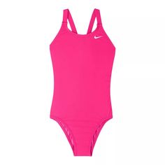 Nike Girls Pink Fast Back One-Piece Swimsuit L10531 Size XL (13-15 YRS) Detail & Care Nike Swim Girl's Poly Solid Fastback One-Piece swimsuit is made of Nike Hydra Strong fabric to ensure long-lasting durability. The flat seams reduce chafing, while the wide straps are ideal for higher impact activity. All of these features, as well as the standard bottom coverage, make this swimsuit perfect for all water activities. Hydra strong is Nike’s longest lasting swim fabric. It stands up to chlorine an Nike Swimsuit, Cute One Piece Swimsuits, Swim Training, Nike Swim, Cute Bathing Suits, Nikes Girl, Pink Swimsuit, Water Activities