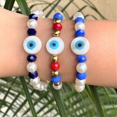 Evil Eye Bracelet on stretchy string. Beads go all around. Approximately 6.25 inches all around. Beaded Evil Eye Bracelet In many cultures, it is believed that evil eye bracelets protect against misfortune. Feel free to contact with any questions! Eye Bracelets, Turkish Evil Eye, Gift Best Friend, Friend Gifts, Eye Bracelet, Bracelets For Women, Evil Eye Bracelet, Photo Bracelet, Friendship Bracelet