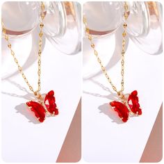 🦋Butterfly Symbolizes Freedom and Beauty. Butterfly crystal necklace makes you more charming and beautiful! Spread your wings and fly wherever you go with this beautifully designed butterfly necklace pendant! 💕【SIZE】-- Gold butterfly pendant necklace for women, whose length is available in 17 inches with 2 inches extender chains and gold chain necklaces for women are adjustable length for any look 💕【Material】-- These gold pendant necklaces for women are made of hypoallergenic material and 18k Crystal Jewelry With Butterfly Charm, Crystal Butterfly Charm Jewelry, Red Crystal Necklace For Gift, Crystal Butterfly Charm Necklace, Butterfly Shaped Crystal Jewelry For Gifts, Butterfly-shaped Crystal Jewelry For Gifts, Butterfly-shaped Crystal Jewelry Gift, Red Butterfly Jewelry For Gift, Red Butterfly-shaped Jewelry Gift