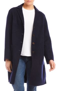 A roomy, easy-to-layer fit enhances the comfort of a warm wool-blend coat fashioned with classy notched lapels and handy patch pockets. 36" length (size Small) Front button closure Notched lapels Front patch pockets Unlined 70% wool, 30% polyester Dry clean Imported Long Wool Coat With Welt Pockets For Fall, Wool Coat With Patch Pockets For Fall, Fall Wool Coat With Welt Pockets For Office, Business Casual Wool Coat With Welt Pockets For Fall, Everyday Wool Outerwear With Pockets, Wool Coat With Patch Pockets For Work, Notch Lapel Outerwear With Button Closure For Everyday, Wool Sweater Coat With Pockets For Work, Fall Long Pea Coat With Welt Pockets