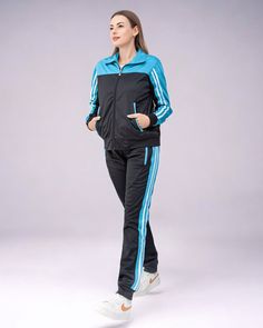 This women 2-piece designer tracksuit is a great fit for the spring and fall weather in a stylish two color combination outfit with stripes. 2-piece matching sets are a part of everyday life from the GYM the sports field and working from home to daily casual activities. This 2-piece jumpsuit features a seamlessly comfortable track material suitable for any age. The jogger style tracksuit track pants are in line with current fashion trends. About this item 1. Women matching 2-piece activewear tra Combination Outfit, 2 Piece Jumpsuit, Full Tracksuit, Sports Field, Color Combinations For Clothes, Joggers Track Pants, Matching Outfit, Current Fashion, Fall Weather