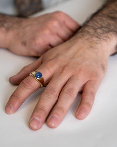 Our Skeie's signet ring, set with a hand-selected cabochon tanzanite, in a gorgeous high polish 14kt gold. Tanzanite measures 10x8mm Clean Gold Jewelry, Gold Stock, Tanzanite Gemstone, December Birthstone, Saturated Color, Pure Gold, 14kt Gold, Signet Ring, Luxury Jewelry