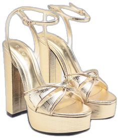 Gold High Heel Sandals For Party Season, Gold Platform Sandals For Formal Occasions, Luxury Gold Platform Heels, Elegant Gold Platform Sandals, Gold Elegant Platform Sandals, Luxury Gold Sandals For Night Out, Luxury Gold Sandals For Party, Gold Platform Heels For Gala, Glamorous Gold Platform Sandals