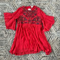 Flowy, Embroidered, Lightweight. Lined. From Smoke Free Home. Nwt Summer V-neck Embroidered Dress For Festive Occasions, Red Folk Style V-neck Dress, Flowy Spring Festive Dress, Flowy Festive Spring Dress, Summer Festive Dress With Embroidered Hem, Bohemian Embroidered Dress For Spring Festivals, Red V-neck Embroidered Summer Dress, Summer Festive Embroidered V-neck Dress, Red Embroidered V-neck Dress For Summer