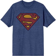 a blue t - shirt with a superman symbol on the chest