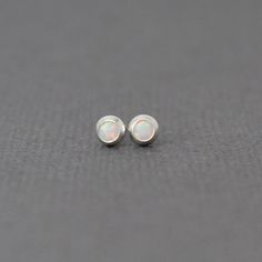 Tiny Opal Stud Earrings, Handmade Opal Earrings, Sterling and Opal Earrings, 3mm Opal Earrings, Opal Minimalist Opal Earrings, Minimalist Hypoallergenic Opal Earrings, Dainty Hypoallergenic Opal Earrings, Dainty White Opal Earrings, Minimalist White Opal Earrings, Minimalist Opal Earrings As Gift, Tiny White Round Earrings, Minimalist Opal Earrings For Gift, Opal Stud Earrings