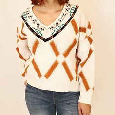 Anthropologies Entro Super Soft V-Neck Sweater. New Nwr. Fabric Soft And Plush, Like A Blanket. Aztec Southwest, Tribal Type Print. Med Length Resting At Hip. See Measurements For Additional Details And Measurements. Can Be Worn By Small Frame Fitting Like The Model Or By Medium Frame More Fitted. Model Is A Size Small / Size 6 Aztec Print Sweater, Print Sweater, Anthropologie Sweater, Small Frame, Aztec Print, A Blanket, Printed Sweater, Fall Wardrobe, V Neck Sweater