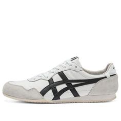 Onitsuka Tiger Serrano 'White Black' 1183C197-100 White Running Shoes With Contrast Sole For Jogging, White Running Shoes With Contrast Sole, White Running Shoes With Contrast Sole For Sports, Modern White Running Shoes With Vulcanized Sole, White Leather Running Shoes With Rubber Sole, White Leather Running Shoes For Jogging, White Leather Running Shoes For Sports, Classic White Leather Running Shoes, Classic Sneakers With Breathable White Sole