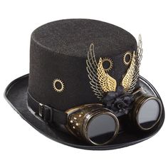 Fashion Steampunk Hat Top Hat Goggles Gear Halloween Hat for Unisex Features: Our steampunk hats are woolen/ felt. Handmade steampunk hat for unisex adults. Industrial age steampunk gears, punk costume headwear. Halloween cosplay accessories, victorian accessory. Our awesome steampunk hats are the addition to your steampunk costume, Masquerade Mardi Gras Carnival for Parade. Specifications: Woolen/ Felt Color: Black for Head Circumference: about 56-58cm/ 22.05-22.83in Package Includes: 1x Top Hat note: Please allow 1-2cm errors due to manual measure. Pictures may not reflect actual color due to the different monitors. Steampunk Hats, Punk Costume, Costume Masquerade, Steampunk Top, Victorian Accessories, Steampunk Top Hat, Industrial Age, Felt Handmade, Jazz Hat