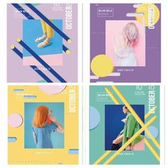 four posters with different colors and shapes for the same poster, each featuring an image of a woman's legs