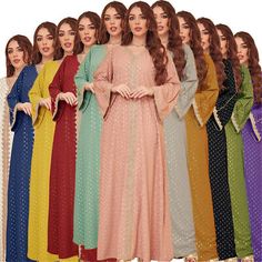 Trendy Fashion Dubai Abaya Kaftan Women Muslim Ramadan Long Maxi Dress Moroccan Islamic Caftan, Women's dresses Multicolor Long Sleeve Dress For Eid, Multicolor Long Sleeve Thobe For Eid, Multicolor Long Sleeve Kaftan For Eid, Multicolor Long Sleeve Abaya For Eid, Multicolor Floor-length Abaya For Eid, Multicolor Tunic Dress For Eid, Elegant Multicolor Long Sleeve Kaftan, Elegant Long Sleeve Multicolor Kaftan, Bohemian Long Sleeve Thobe For Party