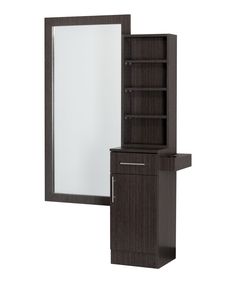 a bathroom cabinet with a mirror and shelf