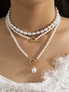 Baroque shaped pearl necklace creative irregular chain clavicle necklace-[Adult]-[Female]-Pattern4-FREESIZE-2022 Online Blue Zone Planet Beaded Heart Necklace, Layered Pearl Necklace, Fashion Beads, Vintage Beads Necklace, Neck Accessories, Neck Jewellery, Pearl Chain, Chain Choker, Necklace Sizes