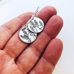 "Lavender Earrings - Silver Disk Earrings, Spring or Summer Earrings, Cute Earrings Gift For Her, Wildflower Earrings, Floral Earrings 5/8\" pewter or sterling silver discs are stamped with beautiful lavender flowers. They hang from sterling silver ear wires. The earrings measure about 1\" from the top of the earwire to the bottom of the disc. Choose your disc metal from the drop down box (earwires are always sterling silver!)" Nickel-free Earrings For Mother's Day Gift, Nickel Free Earrings For Mother's Day Gift, Nickel-free Earrings Gift For Mother's Day, Nickel Free Dangle Flower Earrings For Gifts, Hypoallergenic Drop Flower Earrings As Gift, Hypoallergenic Drop Flower Earrings For Gifts, Everyday Drop Earrings For Mother's Day, Silver Birth Flower Earrings As Gift For Her, Dainty Birth Flower Earrings For Gift