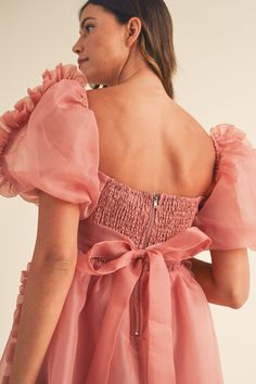 Adorable, square neck ruffle detail dress featuring puff sleeves! Mini Babydoll Dress, Mauve Dress, Dress Inspo, Exposed Zipper, Neck Ruffle, Square Necklines, Fit Check, 18th Birthday, New Arrival Dress