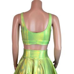 Holographic lime green spandex bralette with plenty of stretch and a ton of shimmer! Wear this bralette to a rave, music festival, running event, crossfit, roller derby, or club. Can be used as a bikini top too. Summer Green Stretch Sports Bra, Green Stretch Cropped Sports Bra, Green Cropped Stretch Sports Bra, Green Triangle Top Crop Top For Festival, Fitted Green Crop Top For Festivals, Fitted Green Triangle Crop Top, Neon Green Outfits, Rave Music, Festival Tops