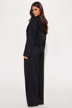 Available In Black. 3 Piece Pant Set Double Breasted Cropped Blazer Button Front Vest Wide Leg Pant Elastic Back Non Stretch 32" Inseam Shell: 78% Polyester 20% Rayon 2% Spandex Lining: 100% Polyester Imported | Madeline 3 Piece Pant Set in Black size 2X by Fashion Nova Button-up Office Pants, Solid Button-up Pants For Workwear, Black Button-up Work Pants, Black Button-up Pants For Work, Wide Leg Pantsuit With Button Closure For Work, Cropped Blazer, Wide Leg Pant, Blazer Buttons, Pant Set