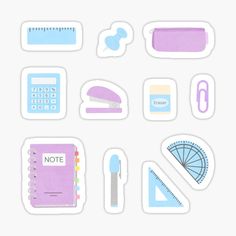 various school supplies stickers on a white background