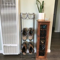 there is a shoe rack with shoes on it