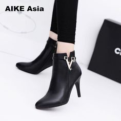 Celana Kargo, Red Ankle Boots, Bold Shoes, Black Winter Boots, Womens Stilettos, Stiletto Shoes, Pointed Toe Heels, Women Boots, Martin Boots