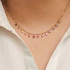 Rainbow sapphire round bezel set chain necklace gold | Natural sapphire round thin necklace gold | Multi sapphire round gold chain choker GEMSTONE DETAILS : ✦ Gemstone : Rainbow Sapphire ✦ Gemstone Type : Natural ✦ Gemstone Size : 3 MM ✦ Gemstone Shape : Emerald Cut ✦ Gemstone Weight : 2.55 Carats ✦ Gemstone Grade : AAA METAL DETAILS : ✦ Metal : 14K/18K Gold ✦ Metal Color : Yellow / White / Rose Gold ✦ Setting : Prong ✦ Necklace Box : Yes ✦ Necklace Length : 12-16 Inches Adjustable SHIPPING DETA Rainbow Bracelet, Necklace Box, Fancy Jewelry, Gold Jewellery Design