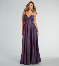 Sherry Caged Strappy A-Line Glitter Formal Dress 2003 Prom Dresses, Birthday Entrance, Glitter Formal Dress, Tulle Formal Dress, Knit Dress Pattern, Purple Dresses, Wear To Work Dress, Starry Nights, Off Shoulder Dresses