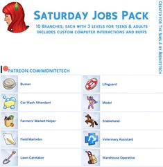 the info sheet for saturday jobs pack