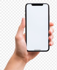 a hand holding an iphone with a blank screen