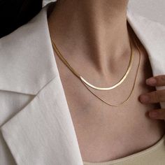 DOUBLE HERRINGBONE NECKLACE – Shapes Studio Layered Herringbone Necklace, Herringbone Chain Necklaces, Herringbone Necklace Layering, Necklace Shapes, Moon Outfits, Double Herringbone, Snake Choker Necklace, Gold Herringbone Chain, Gold Layered Necklace