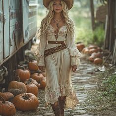 ingshows Women’s Cowgirl Costume, Cowgirl Dress, Cowgirl Vintage, Western Bohemian, Cowgirl Style Outfits, Cowgirl Dresses, Halloween Floral, Boho Cowgirl, Long Sleeve Design